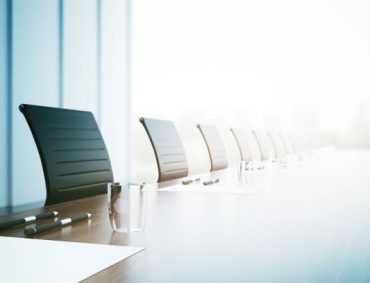 Close of up table with equipment in conference room. 3D Rendering